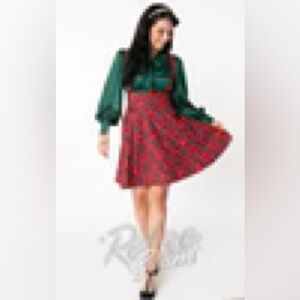 Unique Vintage Ruth Suspender Skirt in red